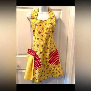 Yellow and Red Polka Dot Apron-Handmade